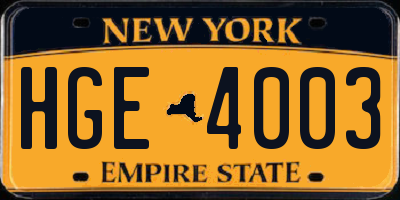 NY license plate HGE4003