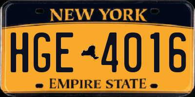 NY license plate HGE4016