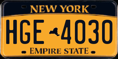 NY license plate HGE4030