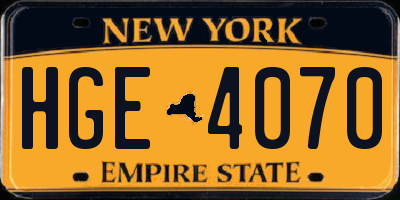 NY license plate HGE4070