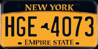 NY license plate HGE4073
