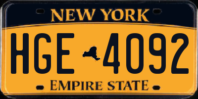 NY license plate HGE4092