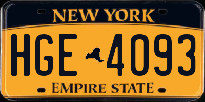 NY license plate HGE4093