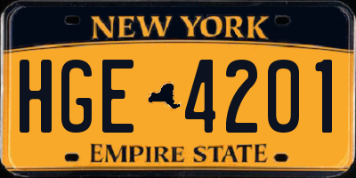 NY license plate HGE4201