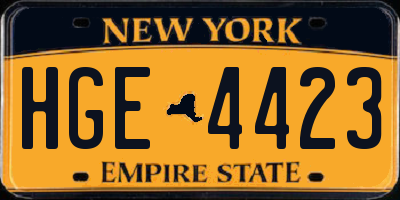 NY license plate HGE4423