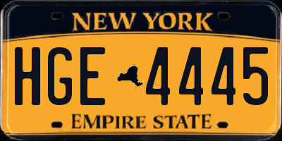 NY license plate HGE4445