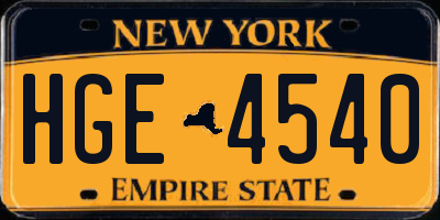 NY license plate HGE4540