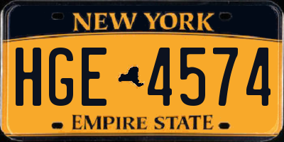 NY license plate HGE4574
