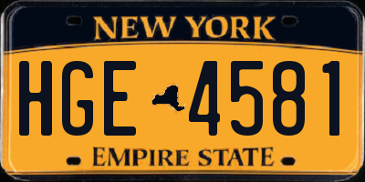 NY license plate HGE4581