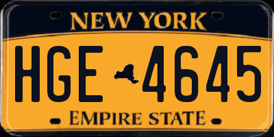 NY license plate HGE4645