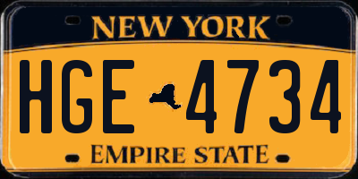 NY license plate HGE4734
