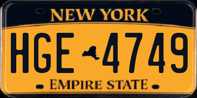NY license plate HGE4749