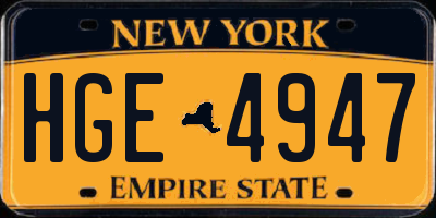 NY license plate HGE4947