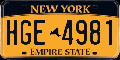 NY license plate HGE4981