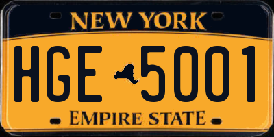 NY license plate HGE5001