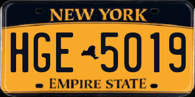 NY license plate HGE5019