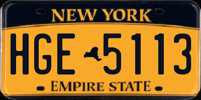 NY license plate HGE5113