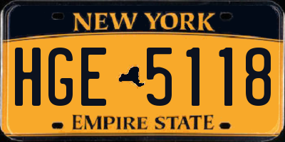 NY license plate HGE5118