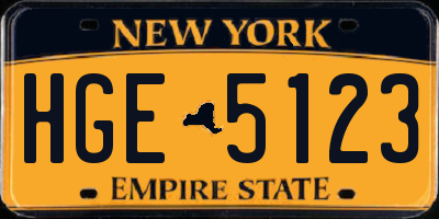 NY license plate HGE5123