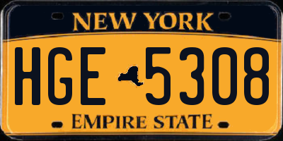 NY license plate HGE5308