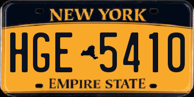 NY license plate HGE5410