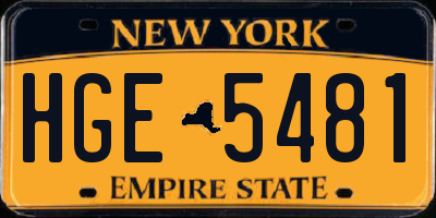 NY license plate HGE5481