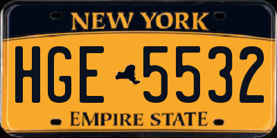 NY license plate HGE5532