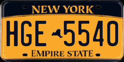NY license plate HGE5540