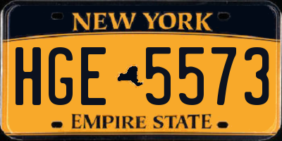 NY license plate HGE5573
