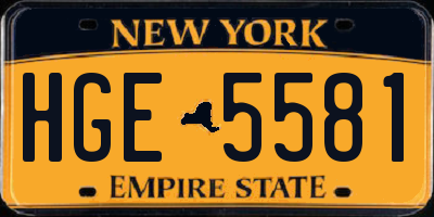 NY license plate HGE5581