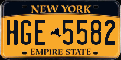 NY license plate HGE5582
