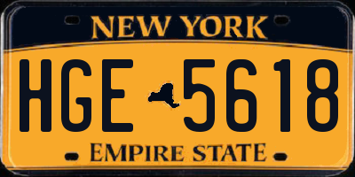 NY license plate HGE5618