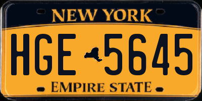NY license plate HGE5645