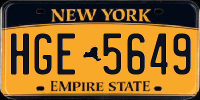 NY license plate HGE5649