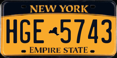NY license plate HGE5743