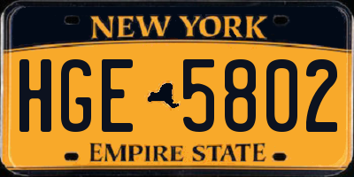 NY license plate HGE5802
