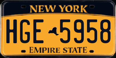 NY license plate HGE5958
