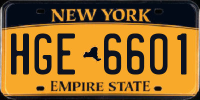 NY license plate HGE6601