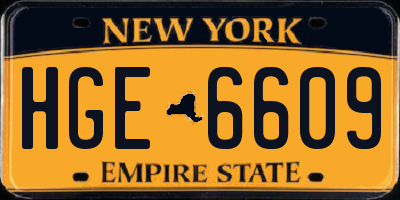 NY license plate HGE6609
