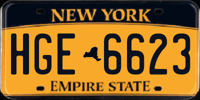 NY license plate HGE6623
