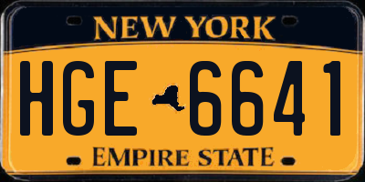 NY license plate HGE6641