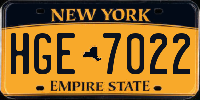 NY license plate HGE7022