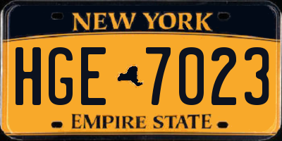 NY license plate HGE7023