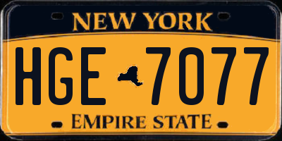 NY license plate HGE7077