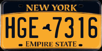 NY license plate HGE7316