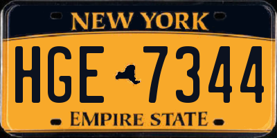 NY license plate HGE7344