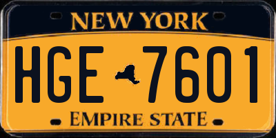 NY license plate HGE7601