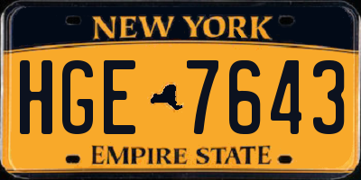 NY license plate HGE7643