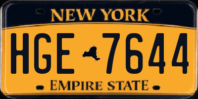 NY license plate HGE7644