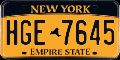 NY license plate HGE7645